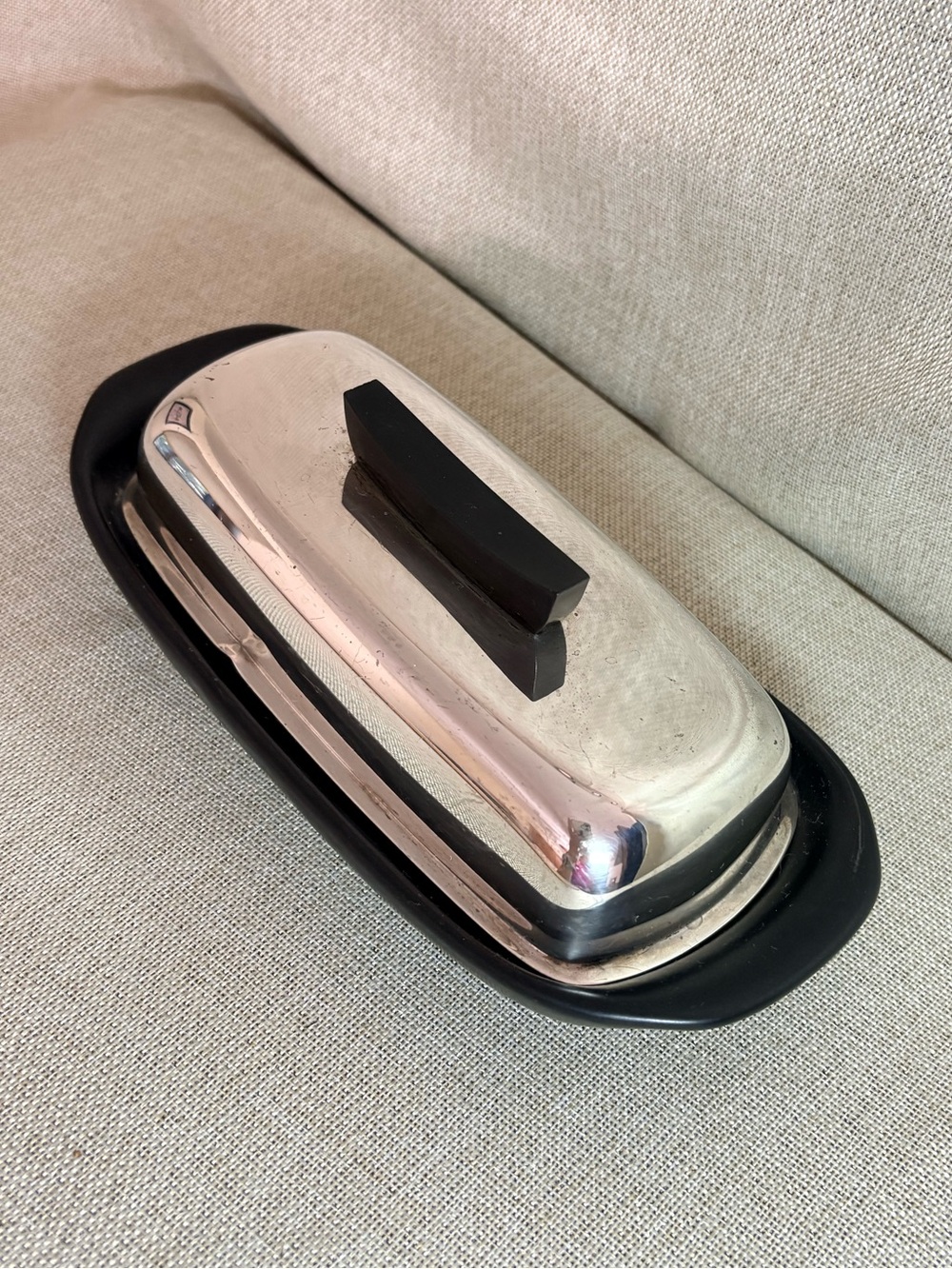 Towle Sterling Silver Modernist Butter Dish Matte Black Ceramic Base Earl Pardon - Picture 7 of 15